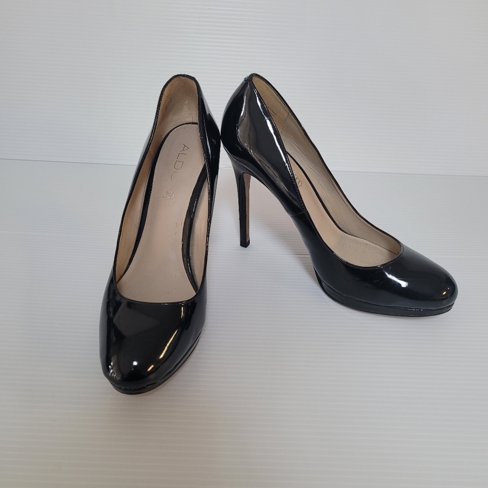 Aldo Black Patent Leather Black Heels Size 9